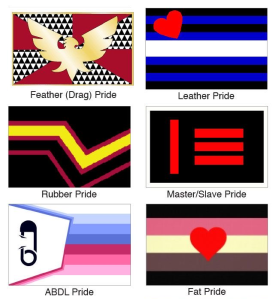 Old examples of queer people making flags for lots of things, including leather and fat pride