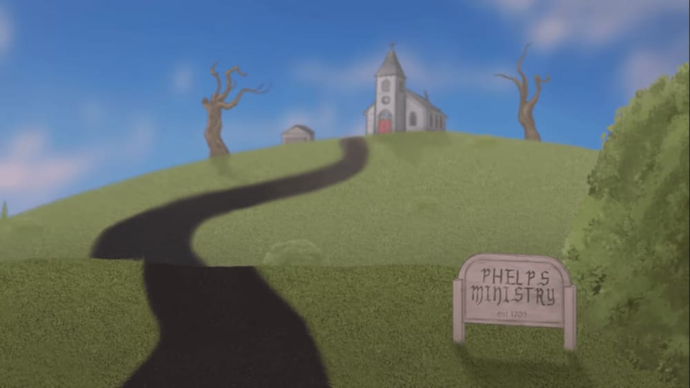 In-game screenshot of the Phelps Ministry from a distance