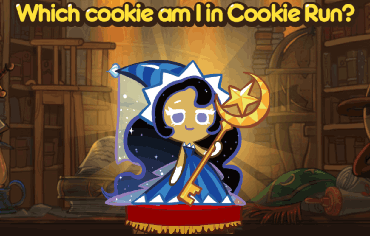 Results screen from a 'Which Cookie Am I In Cookie Run' quiz, which shows Moonlight Cookie